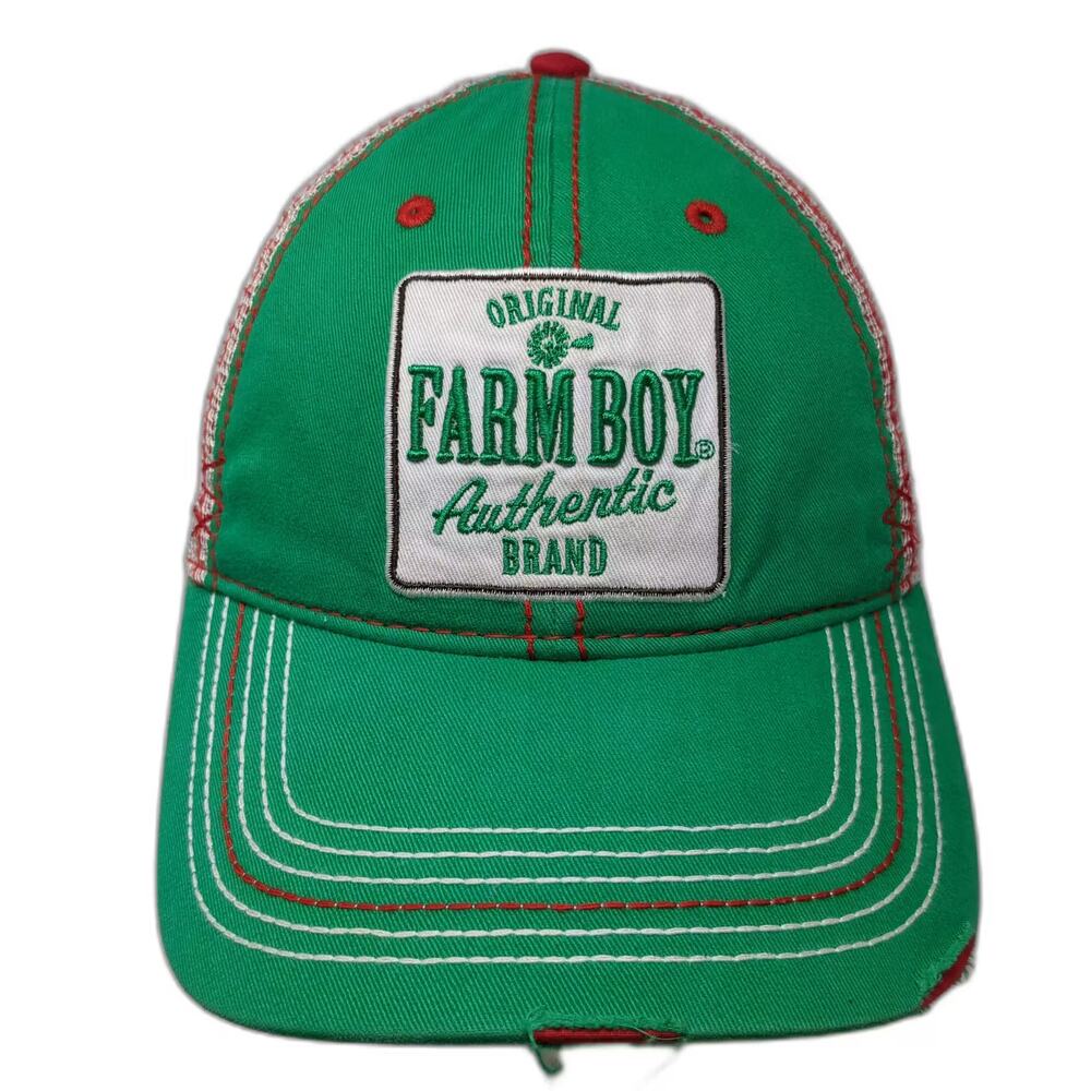 Farm Boy Baseball Cap Green White One Size Mesh Slideback Distressed Logo Hat